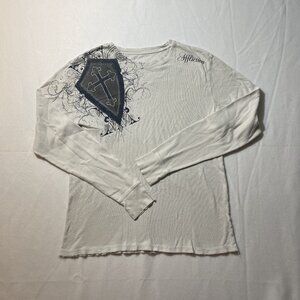 Affliction Mens Long Sleeve Shirt Size Large White in Color